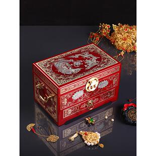实木铜丝镶嵌螺钿复古首饰收纳盒平遥漆器盒古风妆奁结婚陪嫁送礼
