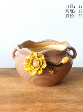 手工捏花陶瓷多肉花盆 多肉植物花盆 多肉拼盘花盆花盆容器4600