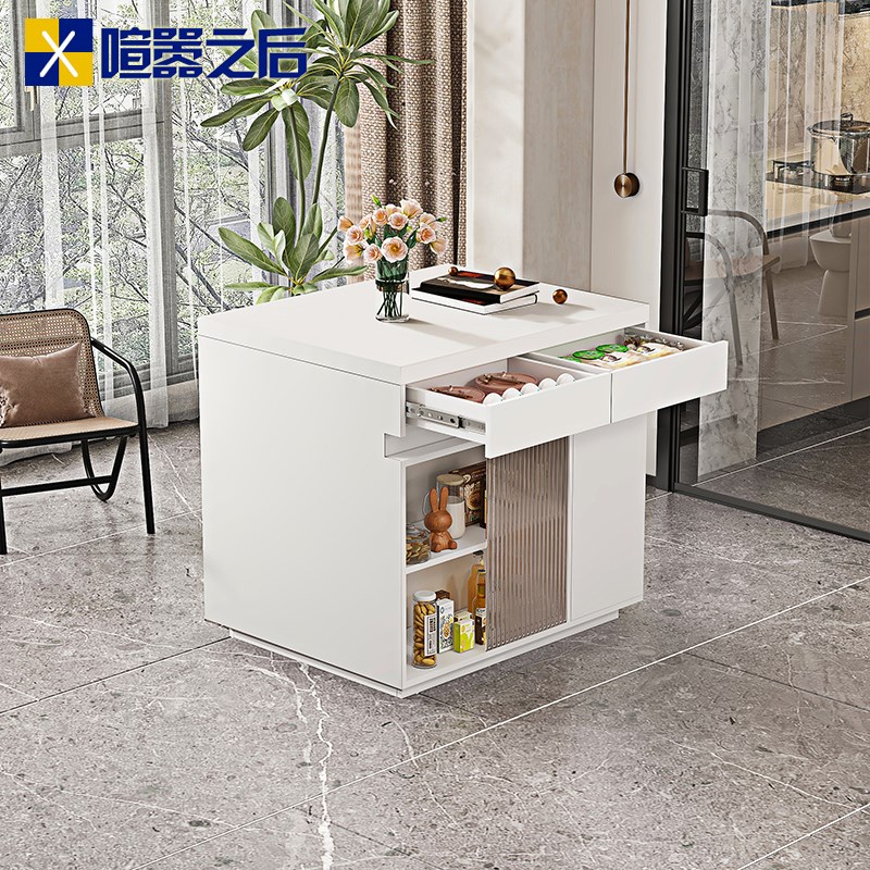 奶油风悬浮餐桌岛台一体组合家用吧台式中岛台开放式厨房橱柜8E48