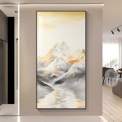 背靠金山西墙聚财靠山图入户迎门墙山水挂画走廊过道禅意竖版壁画