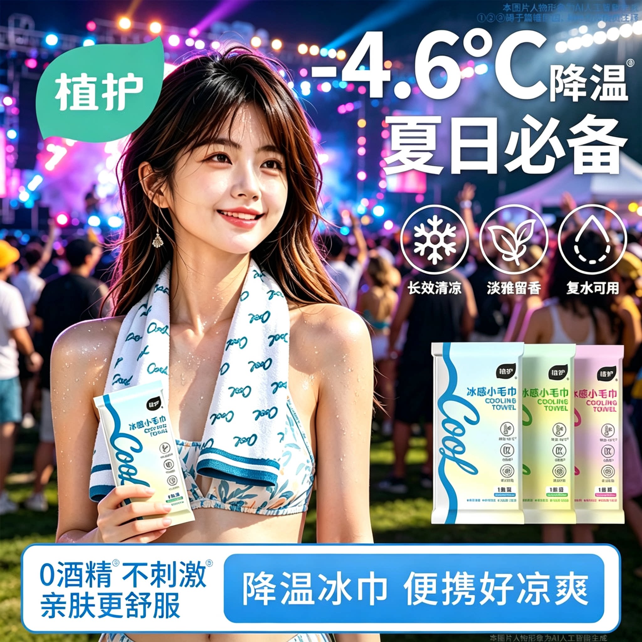 植护降温冰巾冷感户外运动降温清凉薄荷提神凉感湿巾冰感毛巾