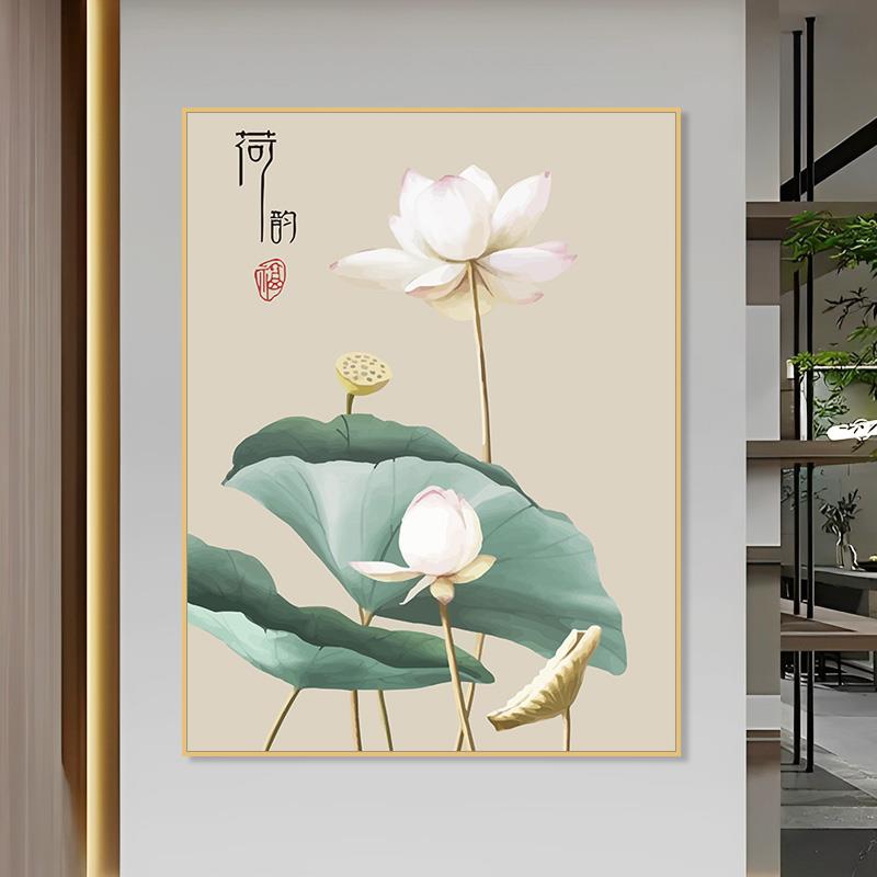 diy花卉荷花九鱼图手工填充丙烯油彩画填色装饰画治愈系图片