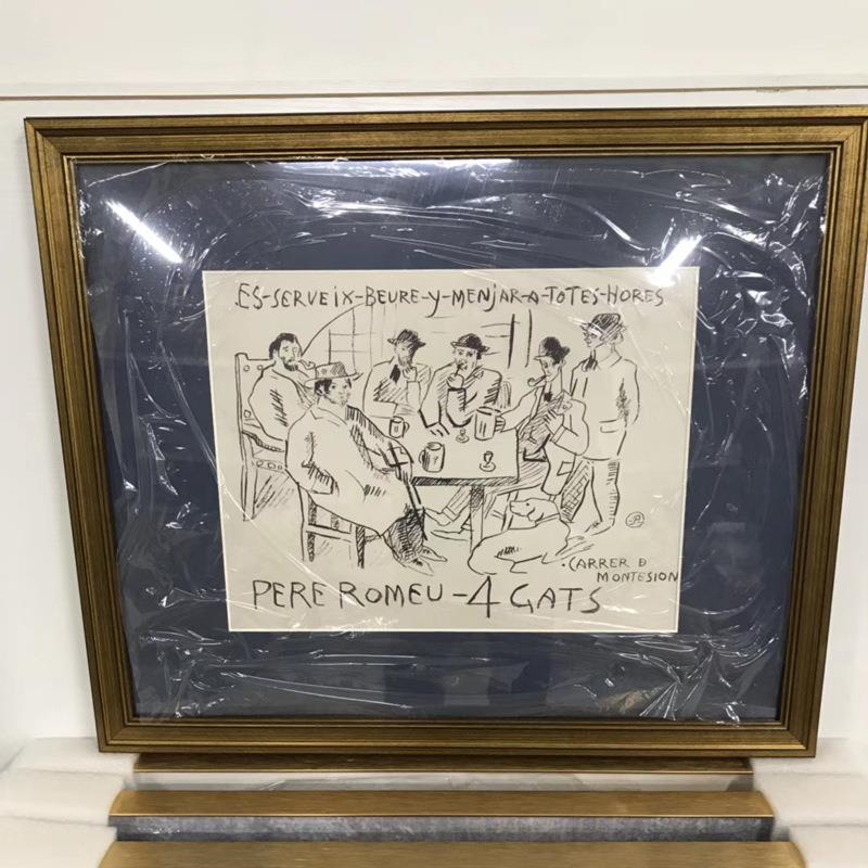 毕加索素描黑白人物装饰画客厅床头欧式复古金框挂画卡纸艺术壁画图片