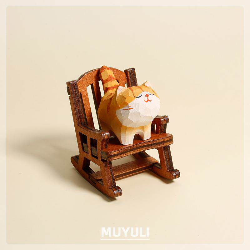 摇动木雕猫咪摆件情侣款办公桌饰品桌面卧室装饰可爱治愈生日礼物