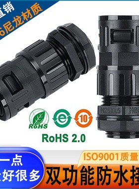 波纹管电缆双锁紧防水接头内螺纹格兰头PAPP软管电线双功能固定头