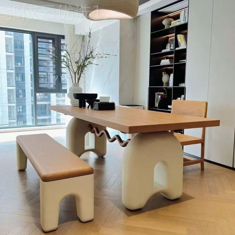 法式奶油实木餐桌家用户型中CTM古小椅设师方形餐桌组合原计木色