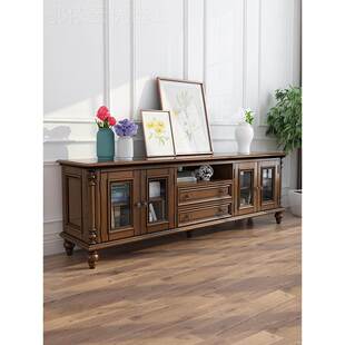 美式 电视柜视全实白蜡2M2木茶木几电柜合客厅复古乡组村简约影视