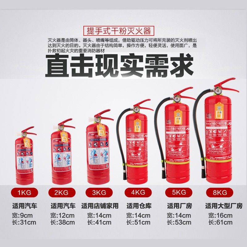 手提式家用店用工厂干粉灭火器车载1kg2kg3kg4kg5kg4公斤消防器材