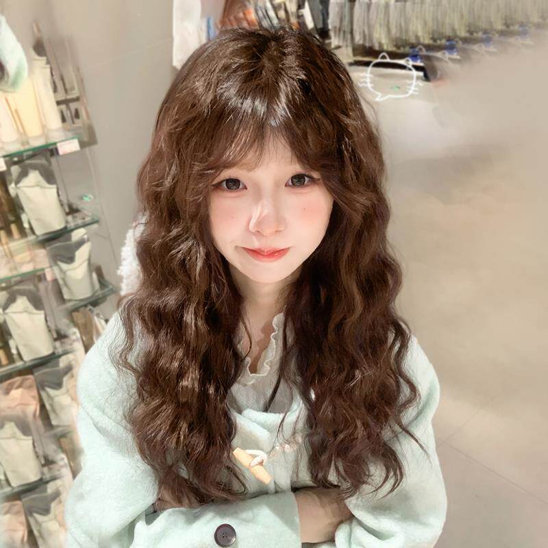 羊毛卷假发全头套女中长版方圆脸长卷发慵懒水波纹蛋卷中分假发套