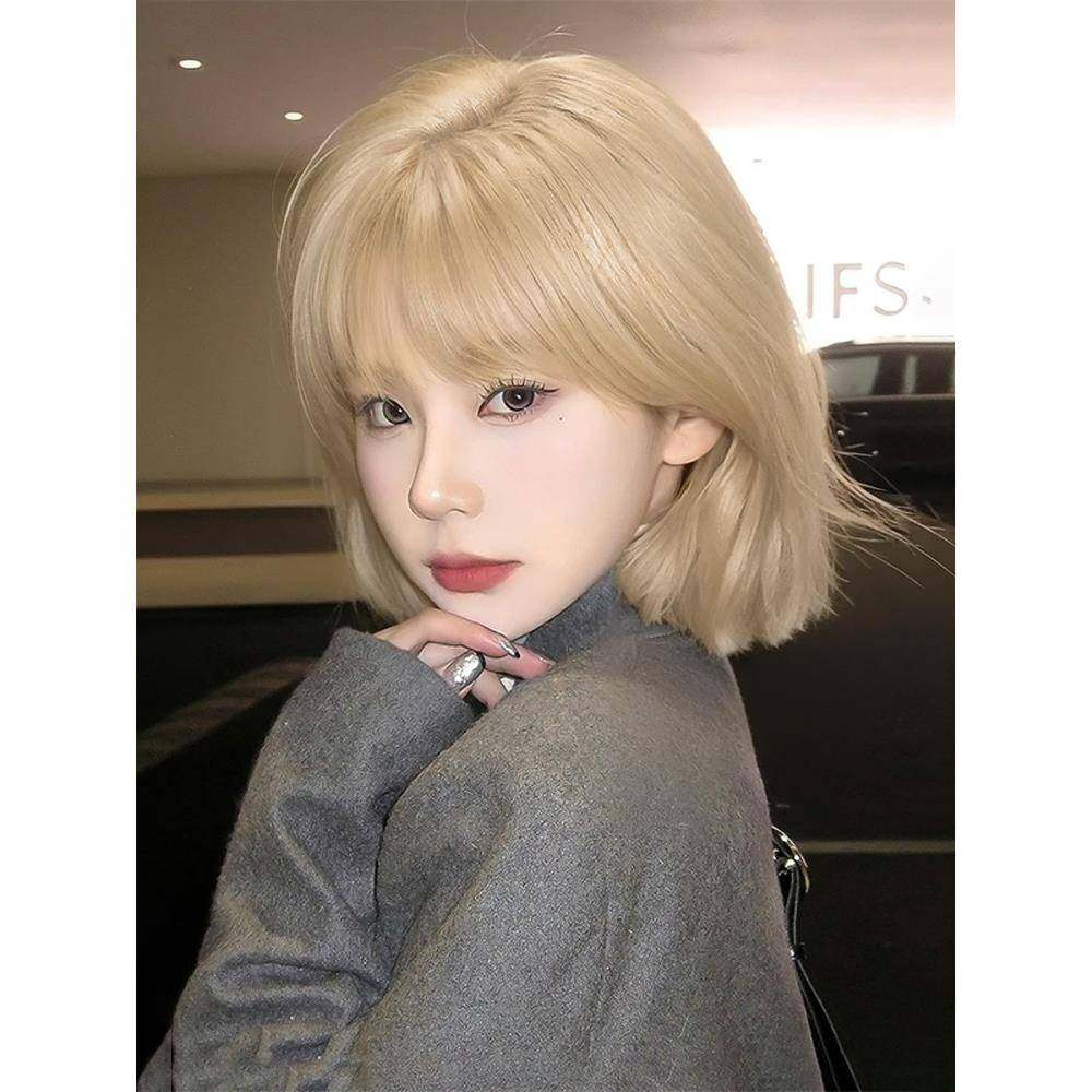 假发白色金色假发女性短发全头饰自然一刀切彷全人发全假发套