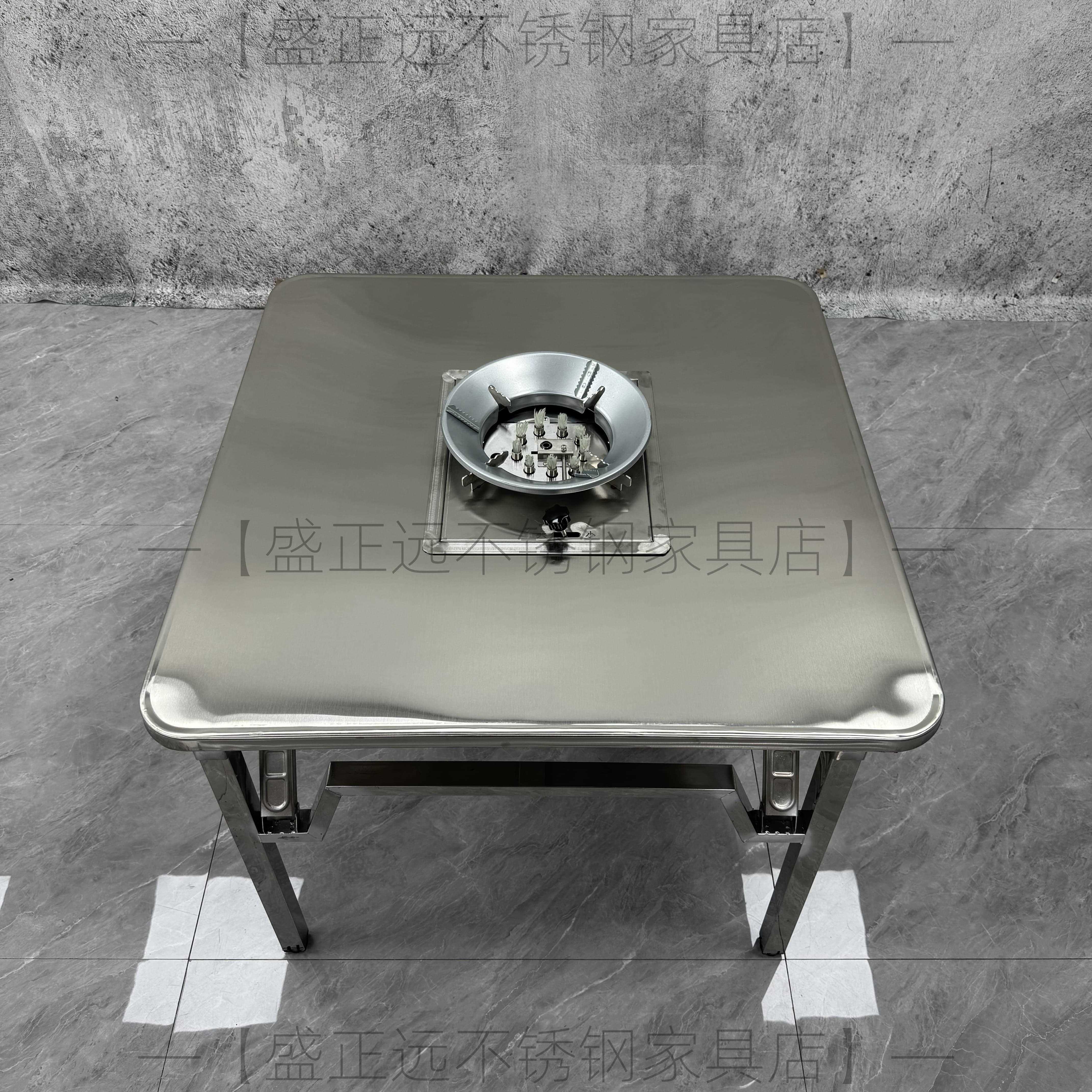 不锈钢可折叠内嵌式油炉火锅桌商用卡式炉户外大排档地摊圆桌方桌