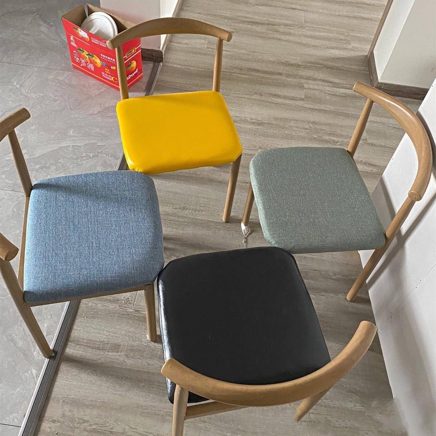 北欧餐椅现代简约餐厅椅子家用休闲书桌凳子靠背彷实木铁艺牛角椅