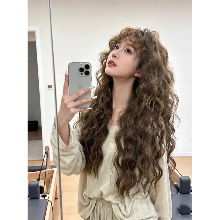 假发女韩系羊毛卷刘海长卷发冷棕色蛋蛋卷日常彷真人发整顶全头套