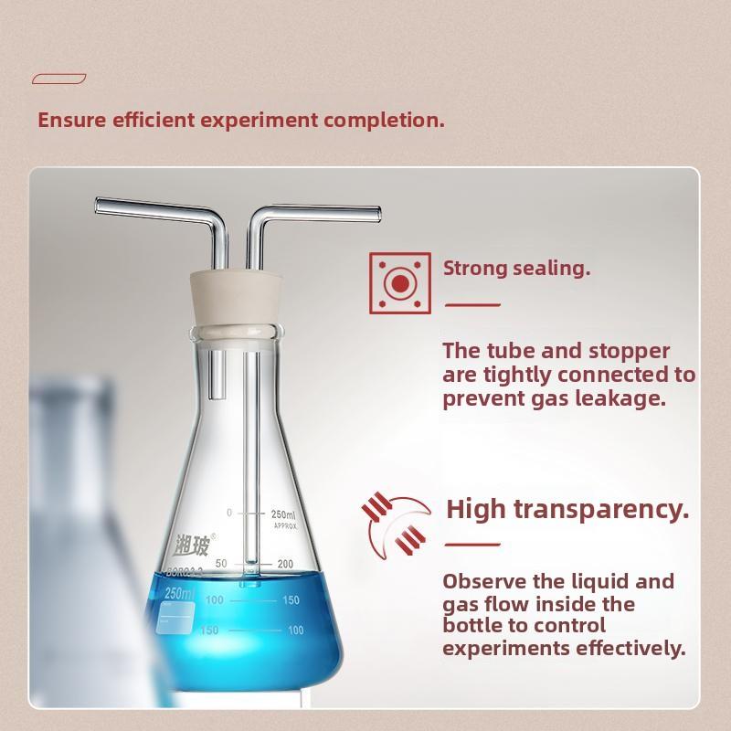 Labshark玻璃清洗瓶三角瓶透明导尿管瓶实验室通用瓶气体收集瓶宽口双孔
