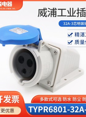 威浦插座32A3芯220V 6H工业插座 连接器 航空插座TYPR6801明装插