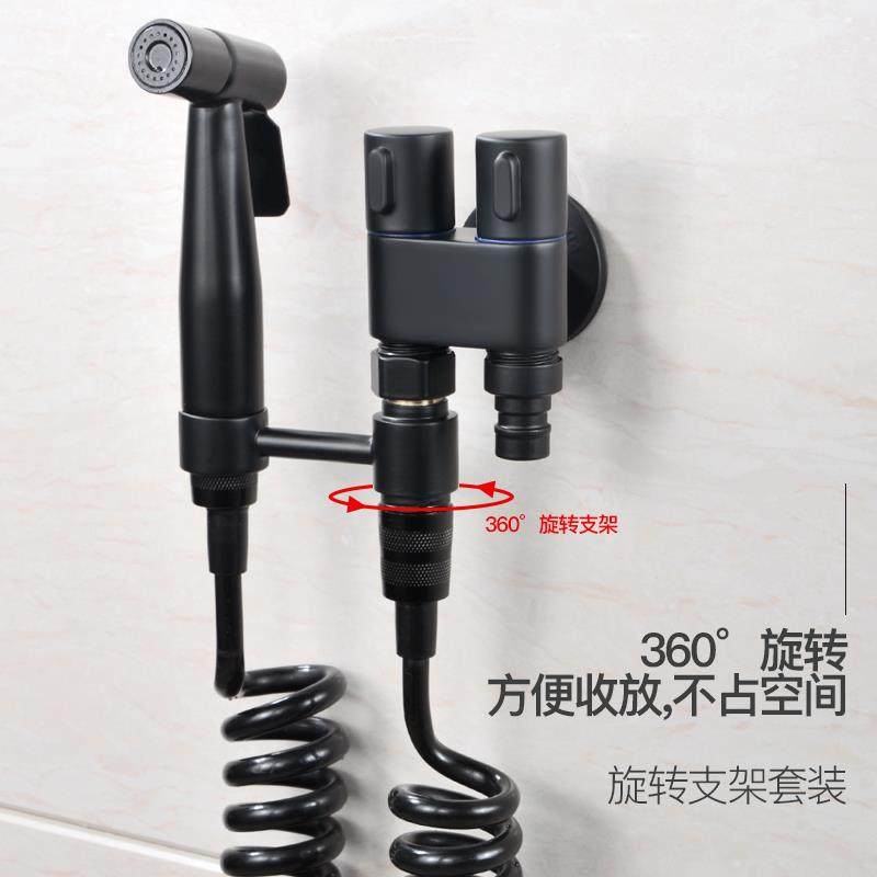 TJTmy迷全铜黑色双你龙家控一进二出三角阀三通一分二马桶喷枪水