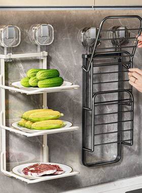 天地鱼吸盘菜铁艺厨房备菜置可物架多层配菜盘多壁82036功能挂折