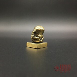 纯铜孙悟空袖珍小猴子铜印章方形迷你小印章无字章胚摆件闲章铜器