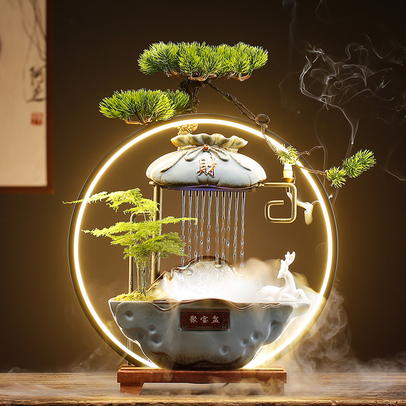 聚宝盆创意流水生财摆件办公室客厅玄关桌面景观乔迁开业送礼品