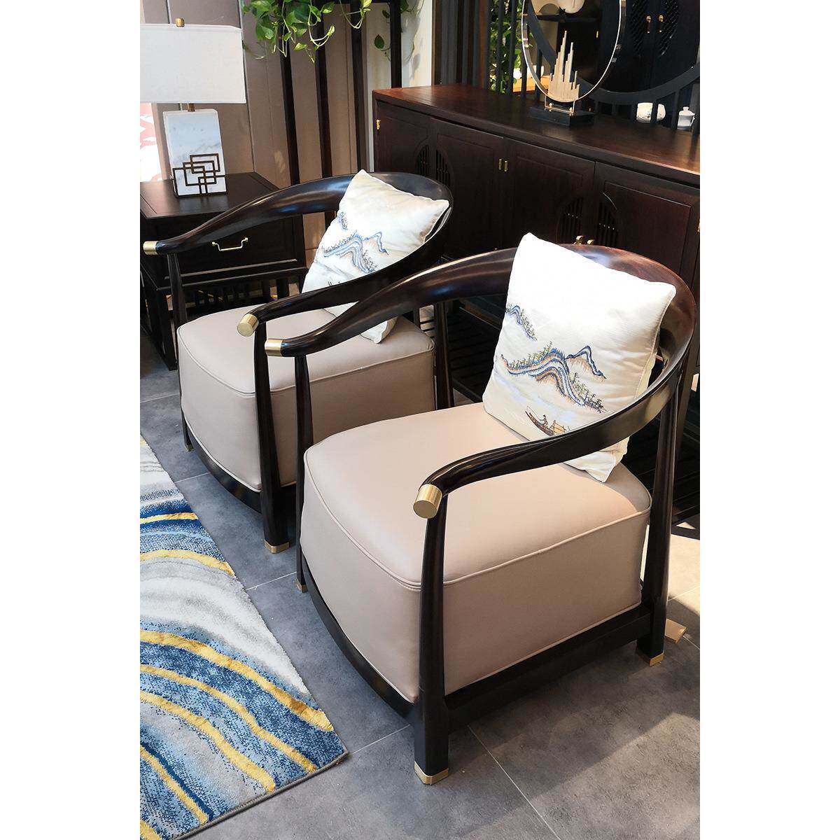 新式圈椅件套圈椅三件厅实木客阳台休闲沙发太师椅乌金木三禅中意