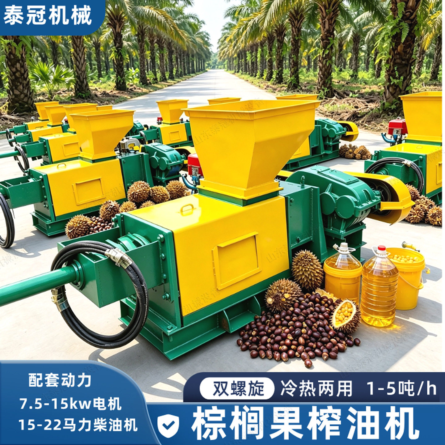 棕榈果双螺旋榨油机一吨2/3/5吨商用棕榈仁压油设备电机柴油机