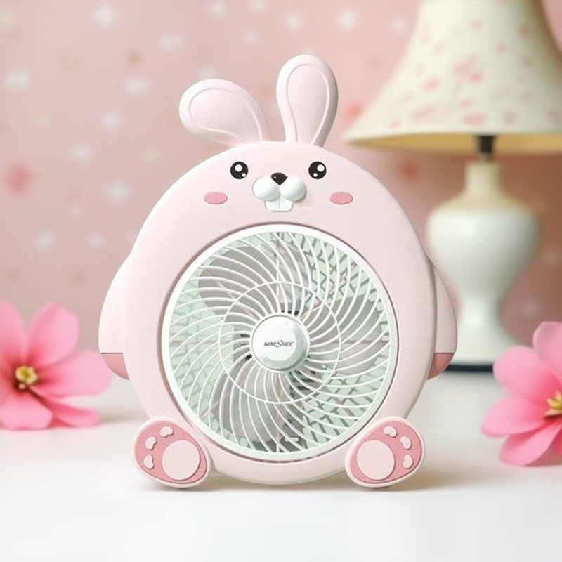 美诗儿迷你小电风扇台式宿舍转页扇卡通家用扇小型台扇可爱兔子