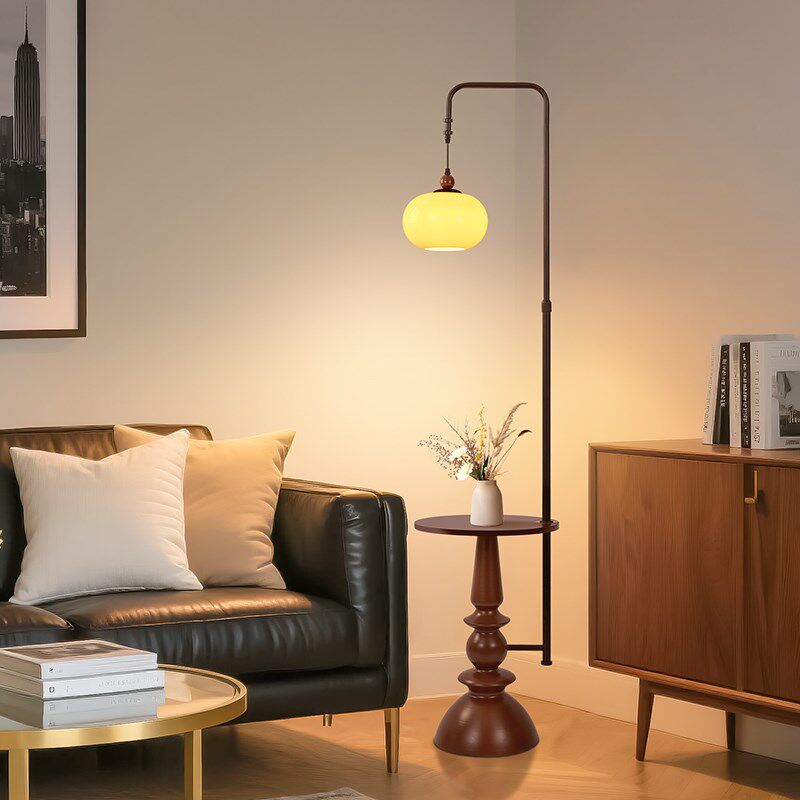 法式覆古客厅沙发旁置物茶几一体中古风氛围感卧室床头立式落地灯