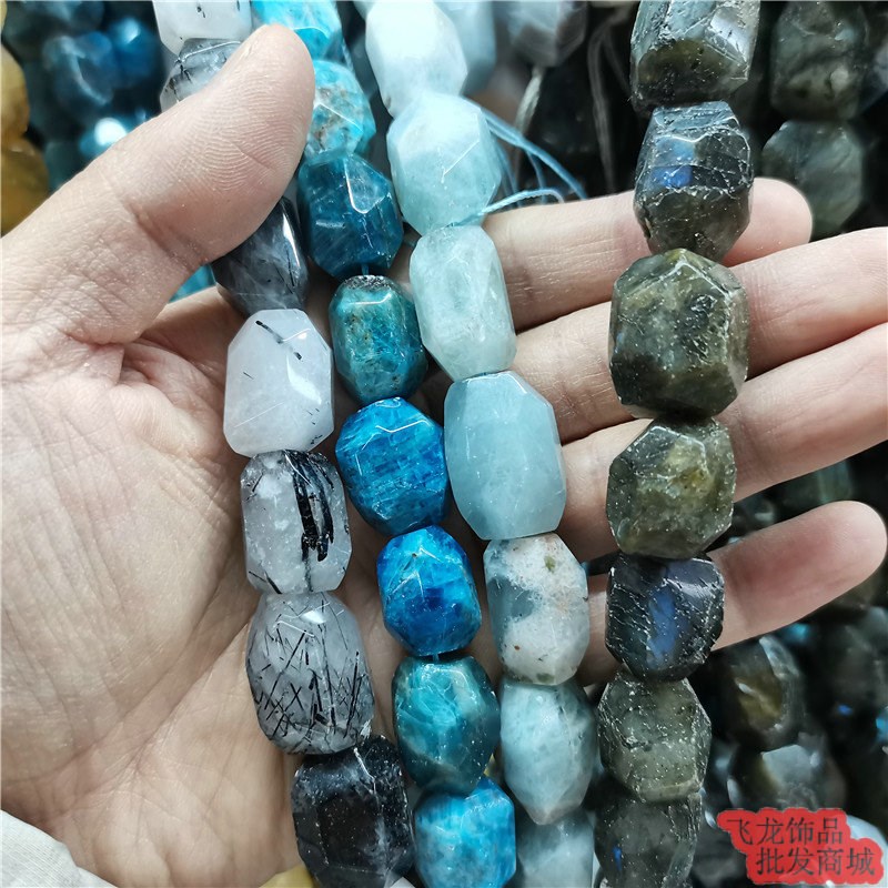 15*18mm左右 天然水晶玉石玛瑙随形切面桶珠串珠散珠 diy饰品配件