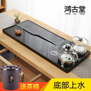 全自动上水烧水壶一体电磁炉家用茶具石头茶台 天然乌金石茶盘套装