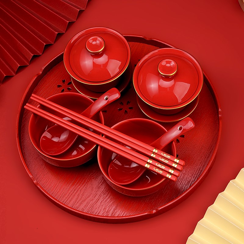 敬茶杯子喜碗结婚改口茶具对杯婚礼陶瓷碗筷套装女方陪嫁用品大全