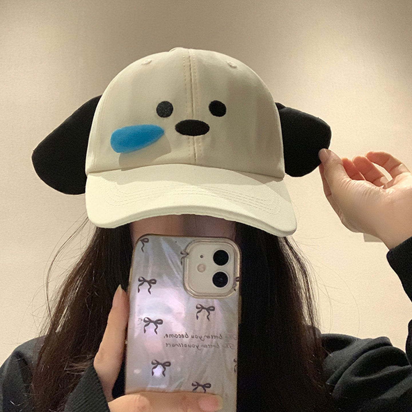 可爱卡通小狗棒球帽女夏秋