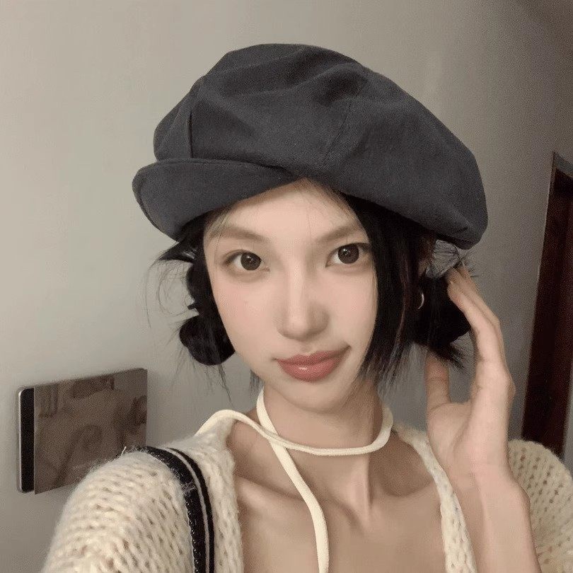复古云朵贝雷帽女秋冬季八角帽