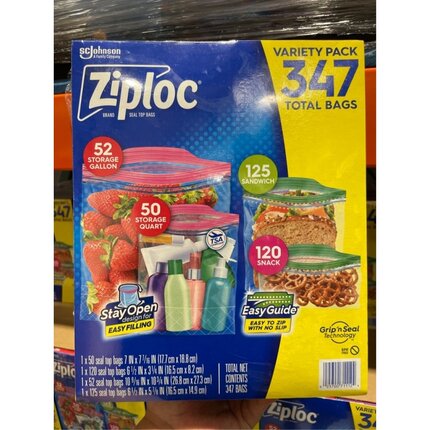 Ziploc保鲜袋密封袋四件套347个装 Costco山姆代购加厚食品级家用