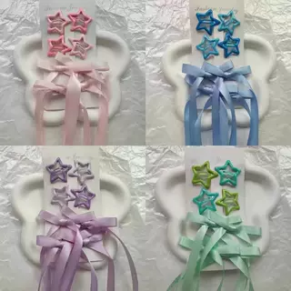 蝴蝶结编发发夹星星粉色紫色蓝色发夹演唱会音乐节应援色发夹套装