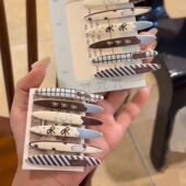 盐系少女猫咪蓝咖色系条纹发夹百搭少女侧边刘海夹发卡夹子头饰