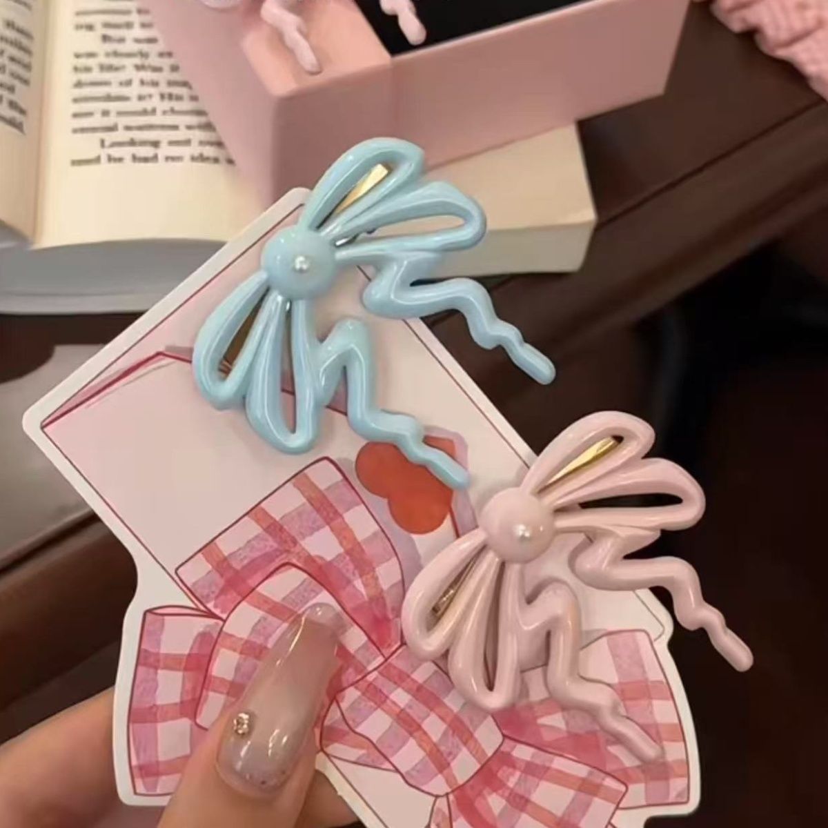 韩系简约珍珠粉色蝴蝶结大号鸭嘴ins发夹春夏百搭海边夹小众头饰