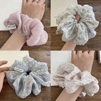 淡淡的蓝灰色 藕粉色肠圈清新俏皮丸子头马尾洋气发圈大肠圈发圈