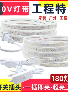 220v灯带led灯条自粘超亮户外防水家装客厅吊顶工程高压线条灯带