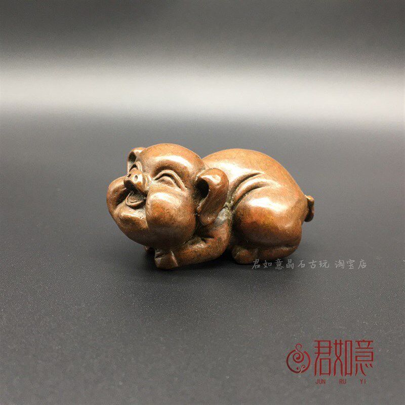 纯铜生肖小猪金猪摆件实心铜福猪手把件可爱小猪小摆件铜镇纸茶宠