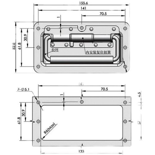 LS504-3带弹簧音箱柜工具箱活动拉手 304不锈钢暗藏折叠拉手提手