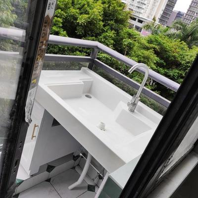 定制洗衣池盆阳台带搓石英石缺角洗衣柜一体浴室柜组合台面机上盆