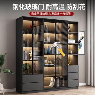 书柜带玻璃门储物柜一体家用客厅防尘书架组合置物架满墙展示柜