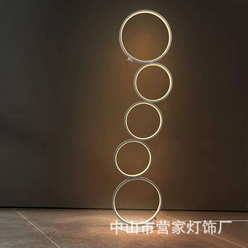 创意简约led圆圈落地灯客厅卧室现代暖光触摸调光五环可调光