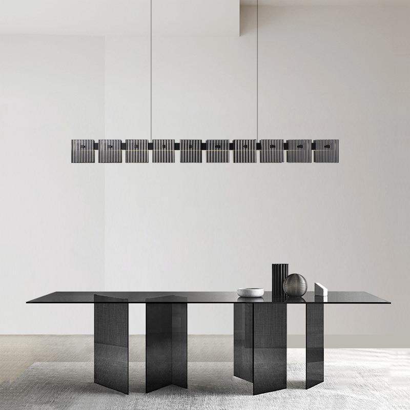 意式极简餐厅吊灯北欧设计师家用时尚黑色高端吧台岛台一字长条灯