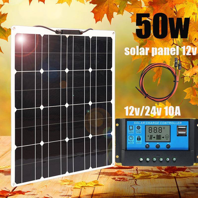柔性太阳能板50W18V户外便捷光伏发电板游艇房车露营应急充电板