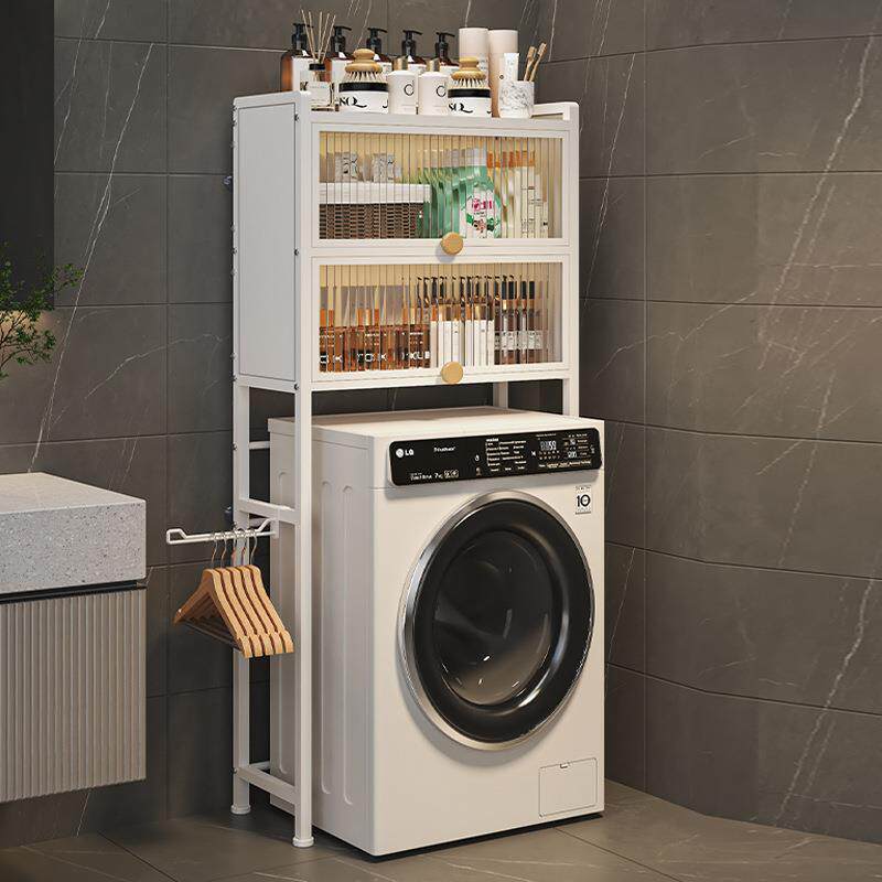 防尘卫生间洗衣机置物架落地多层滚筒上方架子带柜门浴室阳台收纳