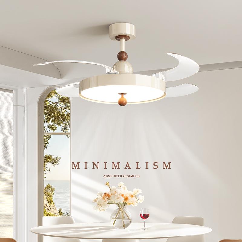 全光谱隐形静音风扇灯2025胡桃木色中古奶油风智能离线语音吊扇灯