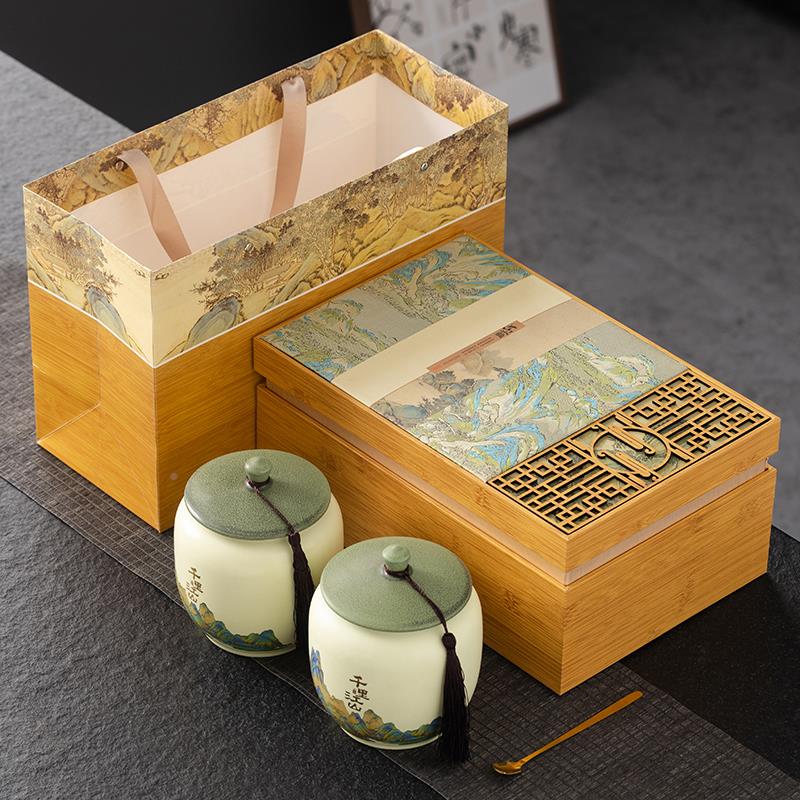 中式仿古国风陶瓷茶叶罐礼盒装空盒叶井包ZPH茶装定制绿茶龙茶礼