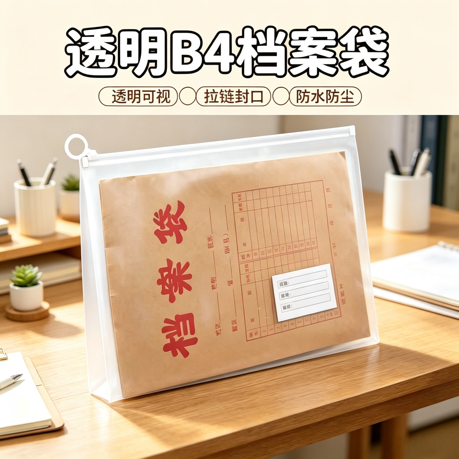 B4透明加厚防水拉链资料袋