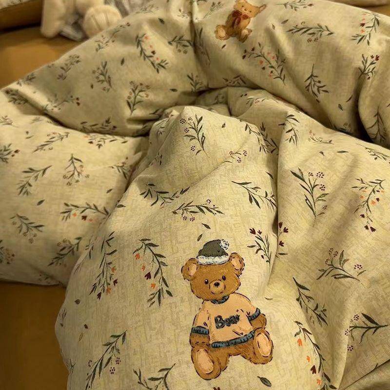 秋冬季卡通小清新纯棉磨毛四件套加厚保暖全棉生态磨毛床单三件套